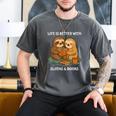 Life Is Better With Sloths And Books Cute Sloth Lover Men's Comfort Colors T-Shirt Pepper