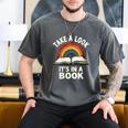 Retro Rainbow Take A Look It's In A Book Reading Men's Comfort Colors T-Shirt Pepper