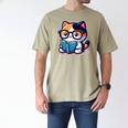 Adorable Book Lover Calico Cat With Reading Glasses Cute For Men Women Kids Men's Comfort Colors T-Shirt Khaki