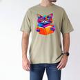 Cat Book Shirt Colorful Cat Reading Book Men's Comfort Colors T-Shirt Khaki