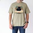 Cat On Open Book Mushrooms Ferns Dark Academia Men's Comfort Colors T-Shirt Khaki