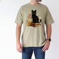 Cute Cat Book Flowers Men's Comfort Colors T-Shirt Khaki