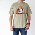 Cute Ghost Drinking Coffee Halloween Reading Book Retro Men's Comfort Colors T-Shirt Khaki