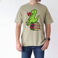 Dino Reading Read Reading Librarian Book Men Boys Kids Men's Comfort Colors T-Shirt Khaki