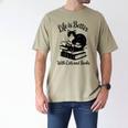 Life Is Better With Cats & Books Tuxedo Cat Mom Women Men's Comfort Colors T-Shirt Khaki