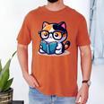 Adorable Book Lover Calico Cat With Reading Glasses Cute For Men Women Kids Men's Comfort Colors T-Shirt Yam