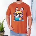 Adorable Book Lover Rabbit With Reading Glasses Cute Premium Men's Comfort Colors T-Shirt Yam