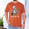 Never Better Skeleton Read Reading Book Librarian Men Women Men's Comfort Colors T-Shirt Yam