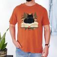 Cat On Open Book Mushrooms Ferns Dark Academia Men's Comfort Colors T-Shirt Yam