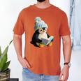 Cute Penguin Reading Book Faux-Crochet Print Men's Comfort Colors T-Shirt Yam