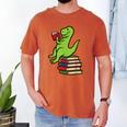 Dino Reading Read Reading Librarian Book Men Boys Kids Men's Comfort Colors T-Shirt Yam