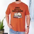Easily Distracted By Cats And Books Cute Book Lover Men's Comfort Colors T-Shirt Yam