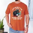 Life Is Better With Books Cats & Coffee Librarian Book Lover Men's Comfort Colors T-Shirt Yam