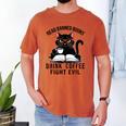 Read Banned Books Drink Coffee Fight Evil Retro Cat Men's Comfort Colors T-Shirt Yam