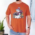 Snowman Reading Book Lovers Christmas Bookworm Librarian Men's Comfort Colors T-Shirt Yam