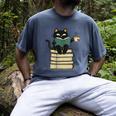 Cat Reading Book Men's Comfort Colors T-Shirt Denim Cat Reading Book Men's Comfort Colors T-Shirt Denim