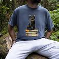 Cat Sitting On Books Men's Comfort Colors T-Shirt Denim Cat Sitting On Books Men's Comfort Colors T-Shirt Denim