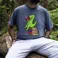 Dino Reading Read Reading Librarian Book Men Boys Kids Men's Comfort Colors T-Shirt Denim