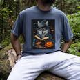 Halloween Girls Boys Cute Wolf Book Pumpkin Kids Halloween Men's Comfort Colors T-Shirt Denim