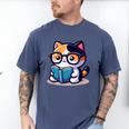 Adorable Book Lover Calico Cat With Reading Glasses Cute For Men Women Kids Men's Comfort Colors T-Shirt Blue Jean