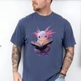 Axolotl Bookworm Reading Book Kawaii Graphic Men's Comfort Colors T-Shirt Blue Jean