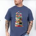 Book Stack With Flowers Reading Lover Bookish Men's Comfort Colors T-Shirt Blue Jean