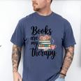 Books Are My Therapy Coffee Books Flowers Bookish Book Lover Men's Comfort Colors T-Shirt Blue Jean