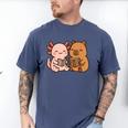 Capybara Axolotl Kawaii Kids Anime Book Lover Reading Men's Comfort Colors T-Shirt Blue Jean
