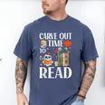 Carve Out Time To Read Halloween Ghost Books Raglan Baseball Tee Men's Comfort Colors T-Shirt Blue Jean