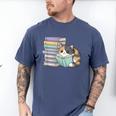 Cat On Books Pets Cats Reading Book Nerd Read Reader Bookcat Men's Comfort Colors T-Shirt Blue Jean