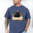 Cat On Open Book Mushrooms Ferns Dark Academia Men's Comfort Colors T-Shirt Blue Jean