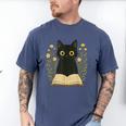 Cat Reading Book Flowers Men's Comfort Colors T-Shirt Blue Jean