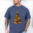 Christmas Book Tree Bookshelf Holiday For Readers Librarians Men's Comfort Colors T-Shirt Blue Jean