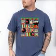 Christmas Cat Santa Bookshelves Book Lover Reader Men's Comfort Colors T-Shirt Blue Jean