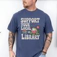 Cute Frog Support Your Local Library Librarian Book Lover Men's Comfort Colors T-Shirt Blue Jean