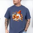 Cute Ghost Reading Book Lovers Halloween Pumpkin Women Girls Men's Comfort Colors T-Shirt Blue Jean