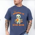 Cute Halloween Teacher Librarian Mummy Reading Books Men's Comfort Colors T-Shirt Blue Jean