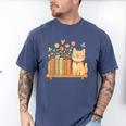 Cute Kawaii Cat Books Flowers Men's Comfort Colors T-Shirt Blue Jean
