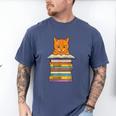 Cute Orange Tabby Cat Reading On Pile Of Books Men's Comfort Colors T-Shirt Blue Jean Cute Orange Tabby Cat Reading On Pile Of Books Men's Comfort Colors T-Shirt Blue Jean