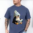 Cute Penguin Reading Book Faux-Crochet Print Men's Comfort Colors T-Shirt Blue Jean