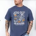 Dead Set On Reading Skeleton Halloween Book Lover Men's Comfort Colors T-Shirt Blue Jean