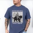 Defend Your Local Library Knight Cat Rider Book Lover Men's Comfort Colors T-Shirt Blue Jean