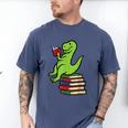 Dino Reading Read Reading Librarian Book Men Boys Kids Men's Comfort Colors T-Shirt Blue Jean