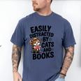 Easily Distracted By Cats And Books Lovers Reading Men's Comfort Colors T-Shirt Blue Jean
