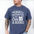 Easily Distracted By Cats And Books Reading Apparel Men's Comfort Colors T-Shirt Blue Jean