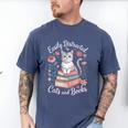 Easily Distracted By Cats And Books Reading Men's Comfort Colors T-Shirt Blue Jean
