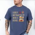 Easily Distracted By Dogs And Books Pets Books Lovers Men's Comfort Colors T-Shirt Blue Jean