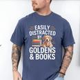 Easily Distracted By Goldens & Books Golden Retriever Dog Men's Comfort Colors T-Shirt Blue Jean