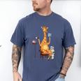 Giraffe Reading Tea Books Coffee Book Lover Graphic Men's Comfort Colors T-Shirt Blue Jean