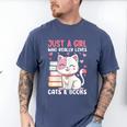 Girl Who Loves Cats And Books Cute Men's Comfort Colors T-Shirt Blue Jean